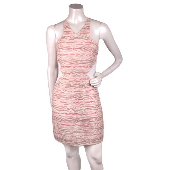 AS by DF Woven Short Dress Halter Neck Stretch Mesh Side Panel Cream Red Tan - Picture 2 of 9